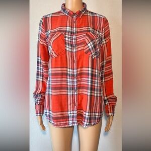 Merona Women's Shirt Size M Plaid Button Down Long Sleeve Collared 100% Rayon